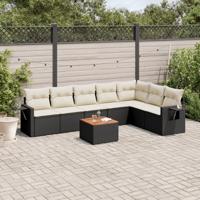 8-delige Loungeset met kussens poly rattan zwart - thumbnail