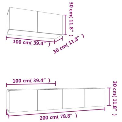 3-delige Tv-meubelset bewerkt hout wit - thumbnail