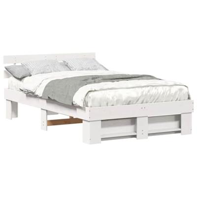 Bedframe met hoofdeinde Wit 140 x 190 cm Massief grenenhout