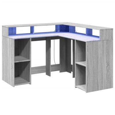 Bureau met LED-verlichting 130x130x91 cm hout grijs sonoma - thumbnail