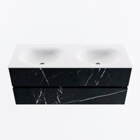 MONDIAZ VICA 120cm badmeubel onderkast Marquina 2 lades. Wastafel MOON dubbel zonder kraangat, kleur Talc. - thumbnail