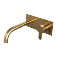 Brauer Gold Edition Wastafelmengkraan inbouw - gebogen uitloop links - hendel plat smal - afdekplaat - model D 1 - PVD - geborsteld goud 5-GG-004-B4 - thumbnail