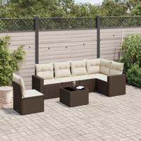 7-delige Loungeset met kussens poly rattan bruin - thumbnail