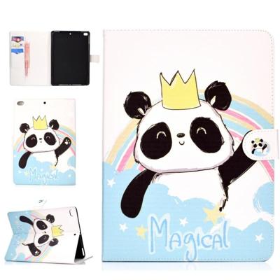 Colored Pattern Drawing Horizontal Flip PU Leather Case with Three-folding Holder & Sleep / Wake-up Function for iPad 5 / 6 / 8(Crown of panda)