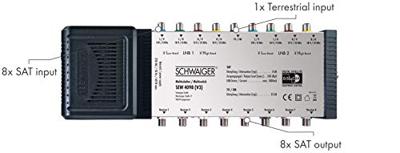 Schwaiger SEW4098 Satelliet multiswitch Ingangen (satelliet): 9 (8 satelliet / 1 terrestrisch) Aantal gebruikers: 8 Schwaiger SEW4098 Satelliet multiswitch Ingangen (satelliet): 9 (8 satelliet / 1 terrestrisch) Aantal gebruikers: 8