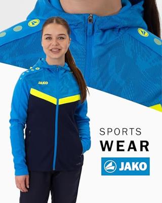 JAKO 6824D Jas Met Kap Iconic Dames - Marine Jako-Blauw/Fluogeel - 36
