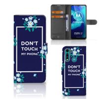 Motorola G8 Power Lite Portemonnee Hoesje Flowers Blue DTMP - thumbnail