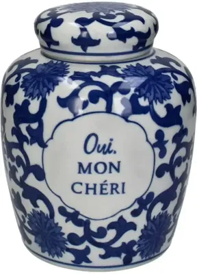 Kersten pot porselein oui, mon chéri 17.5x21.5cm blauw