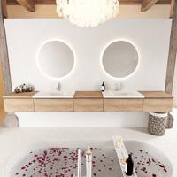 MONDIAZ BUKLA 340cm badmeubel met module 60 kleur Washed Oak met 5 lades. Wastafel CLOUD dubbel 2 kraangaten kleur Talc. - thumbnail