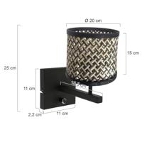 Steinhauer WandlampStang met dimmer zwart en bamboe kapje - 3709ZW - thumbnail