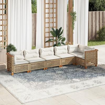 6-delige Loungeset met kussens poly rattan beige