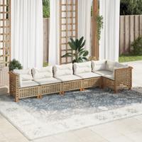6-delige Loungeset met kussens poly rattan beige - thumbnail
