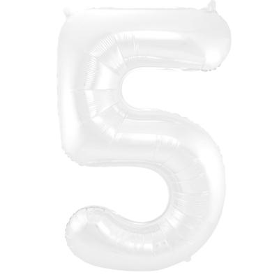 Folieballon Wit Metallic Mat Cijfer 5 (86cm)