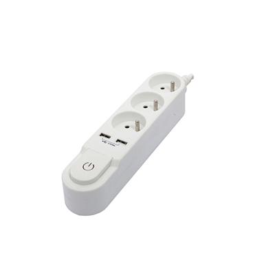 CHACON Stekkerdoos met schakelaar 3 uitgangen 16 A en 2 uitgangen USB 2 A, kabel 3 m