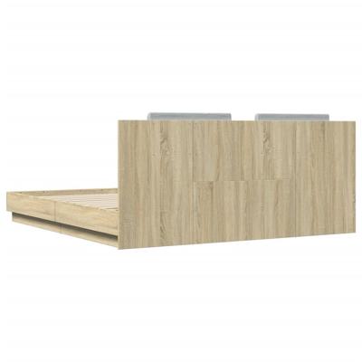 Bedframe met hoofdbord en LED sonoma eikenkleurig 160x200 cm - thumbnail