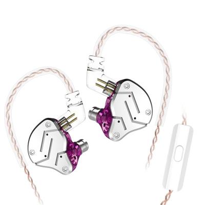 KZ ZSN cirkel ijzer bewegende Iron Quad-Core bedrade controle in-ear Mega Bass HiFi oortelefoon met microfoon (paars)