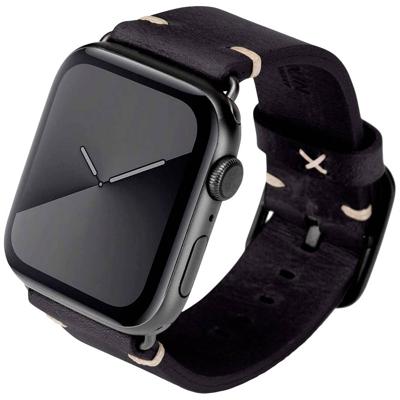 JT Berlin Alex Vintage armband voor Apple Watch 42 mm / 44 mm leren armband [Watch SE, Series 6 / 5 / 4 / 3 / 2 / 1, zacht lederen reserveband, roestvrijstalen sluiting] zwart/zwart (maat S/M)