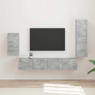 Tv-meubelset Wandgemonteerd 3 pcs Beton Grijs Bewerkt hout