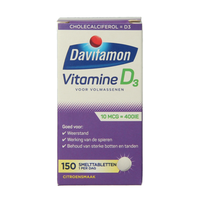 Davitamon Vitamine D volwassenen smelttablet 150 Tabletten Davitamon Vitamine D volwassenen smelttablet 150 Tabletten