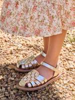 Leren kindersandalen met klittenband goud - thumbnail