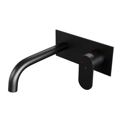 Brauer Black Edition Inbouw Wastafelmengkraan met Gebogen Uitloop en Afdekplaat Model C1 Mat Zwart