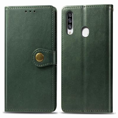 Voor Galaxy A20S retro effen kleur lederen gesp telefoon geval met Lanyard & fotolijstjes & kaartsleuf & portemonnee & stand functie (groen)