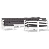 9-delige Loungeset met kussens massief grenenhout wit - thumbnail