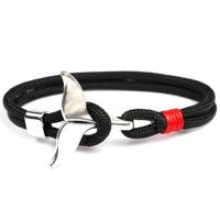 Whale staart anker charme nautische Survival touw ketting armbanden (zwart) - thumbnail