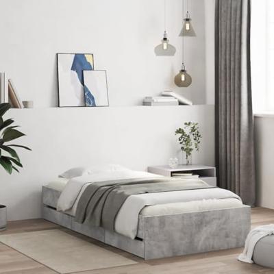 Bedframe met lades bewerkt hout betongrijs 75x190 cm