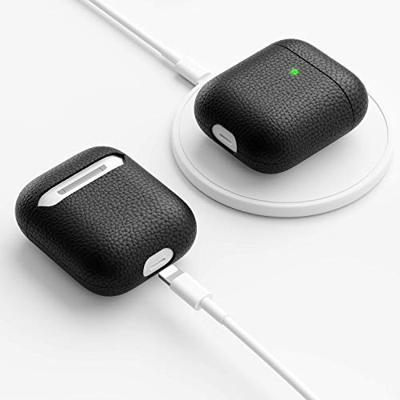 Keybudz Artisan Leren beschermhoes voor Apple AirPods Case, etui hoes, echt leer, hoofdtelefoon oortelefoon accessoires oplaadcase, zwart