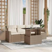 5-delige Loungeset met kussens poly rattan beige - thumbnail