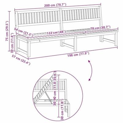 Ligstoel 1-persoon Bruin 200 x 57 x 75cm Massief acaciahout