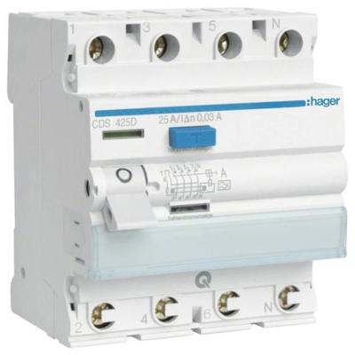 Hager CDS425D Aardlekschakelaar A 4-polig 25 A 0.03 A 400 V Hager CDS425D Aardlekschakelaar A 4-polig 25 A 0.03 A 400 V