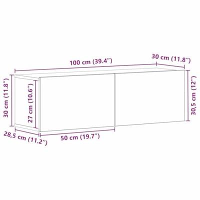 TV-kasten Zwart eiken 100 x 30 x 30 cm Bewerkt hout