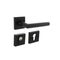 Set achterdeurbeslag vierkant, deurkruk Jura met massieve rozetten en SKG3 veiligheidsrozetten rvs m - thumbnail