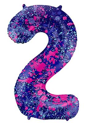 Folieballon Cijfer 2 Paint Splash Neon (86cm)