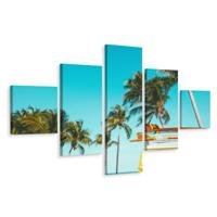 Schilderij - Retro auto en palmbomen, 5 luik, premium print - thumbnail