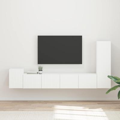 Tv-meubelset Wandgemonteerd 3 pcs Wit Bewerkt hout