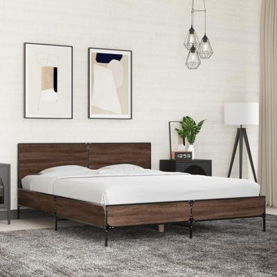 Bedframe bewerkt hout metaal bruin eikenkleur 150x200 cm