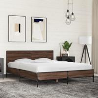 Bedframe bewerkt hout metaal bruin eikenkleur 150x200 cm - thumbnail