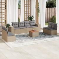 9-delige Loungeset met kussens poly rattan beige - thumbnail