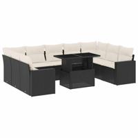 10-delige Loungeset met kussens poly rattan zwart - thumbnail