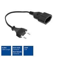 ACT AK5246 Netsnoer Stroomkabel Euro Male | Euro Female | Zwart | 20 cm - thumbnail