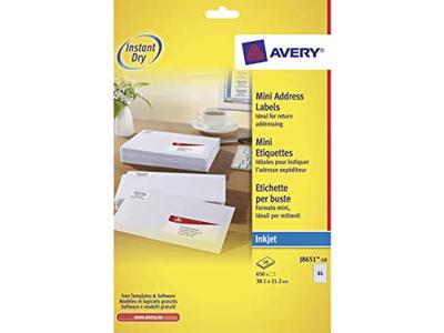 Avery J8651-10 mini etiketten ft 38,1 x 21,2 mm (b x h), 650 etiketten, wit