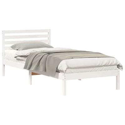 Bedframe met hoofdeinde Wit 100 x 220 cm Massief grenenhout Bedframe met hoofdeinde Wit 100 x 220 cm Massief grenenhout