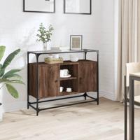 Dressoir met glazen blad 98x35x81 cm hout bruin eikenkleurig - thumbnail