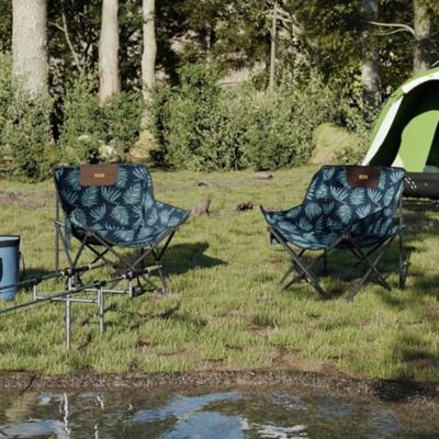 Campingstoelen 2 st met vakje inklapbaar bladprint - thumbnail