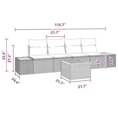 Tuinbankenset met kussen 5 pcs Zwart Poly riet