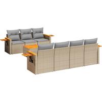 8-delige Loungeset met kussens poly rattan beige - thumbnail