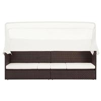 Tuinbank met luifel poly rattan bruin - thumbnail